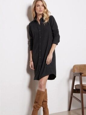 Faherty Legend Heathered Gray Black Twill Sweater Shirt Dress